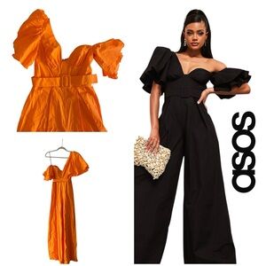 NWT ASOS Luxe Bright Orange One Shoulder Wide Leg Belted Jumpsuit - Women’s Sz 4